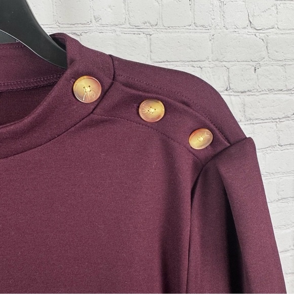 Ann Taylor Maroon Long Sleeve Button Shoulder  Sweatshirt Size XXL - Picture 4 of 7